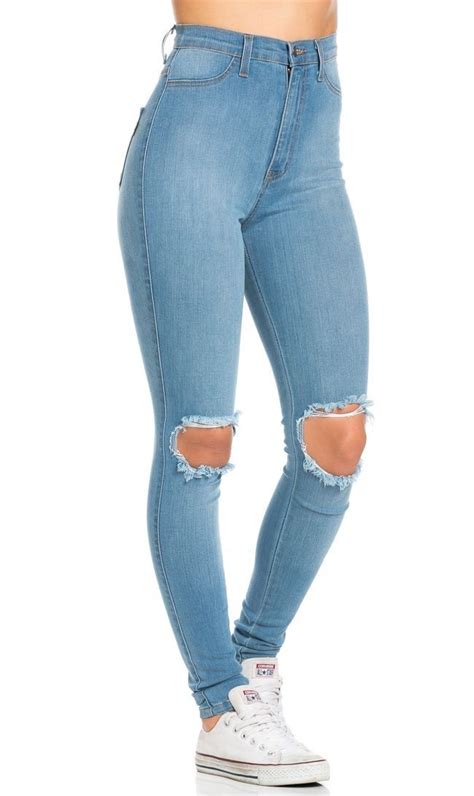 Ripped Knee Super High Waisted Skinny Jeans (Plus Sizes Available ...