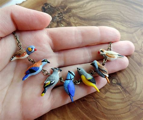 Little Birds Necklace Cute Beads Polymer Clay Jewelry Handmade Beads Colorful Necklace Miniature ...