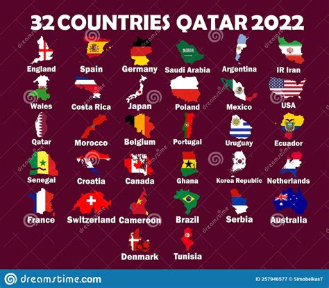 32 Countries Map Flag with Names Symbol Design Football Final Stock ...