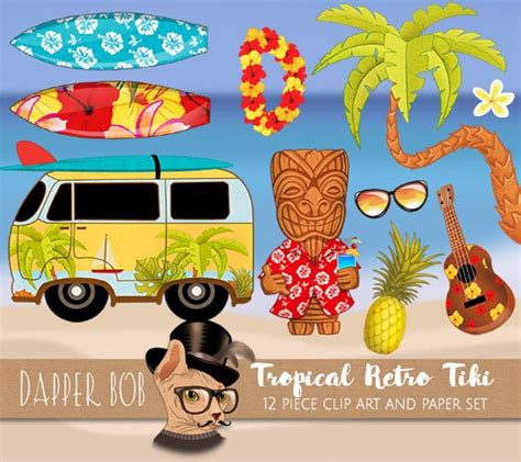 Retro Tiki Beach Van Clip Art Collection Luau PNG Clipart - Etsy Finland