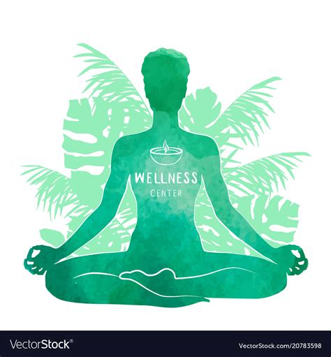 Practicing yoga meditation watercolor silhouette Vector Image