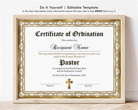 Pastor Ordination Certificate Template Editable Certificate - Etsy