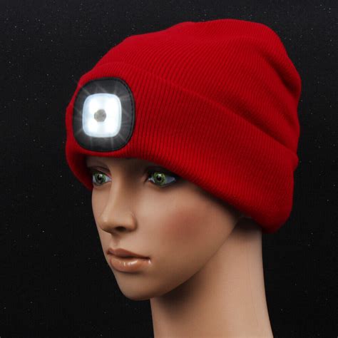 Rechargeable LED Beanie Winter Hat With USB Battery High Powered Head Lamp Light | eBay
