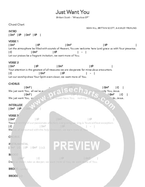 Just Want You Chords PDF (Brittani Scott) - PraiseCharts