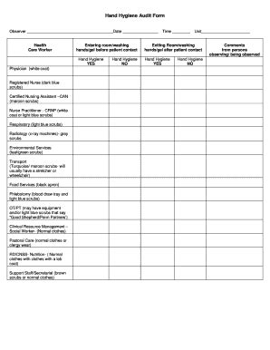 Fillable Online Hand Hygiene Audit Form - brwillifordbbcomb Fax Email Print - pdfFiller