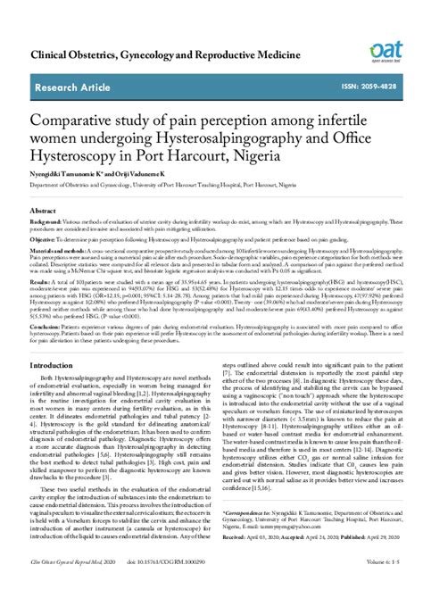 (PDF) Comparative study of pain perception among infertile women undergoing ...