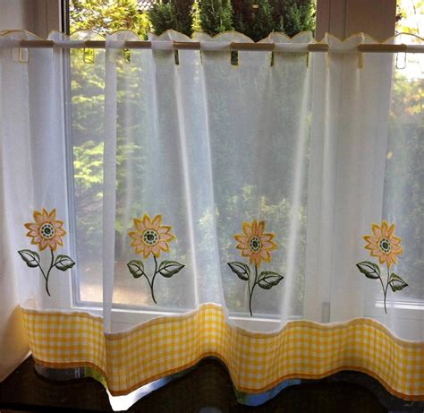 SUNFLOWER YELLOW & WHITE VOILE CAFE NET CURTAIN PANEL KITCHEN CURTAINS | eBay