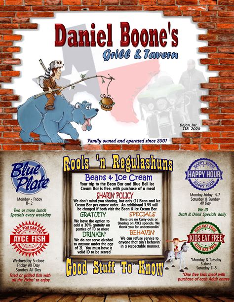 Daniel Boone's Grill & Tavern - Menu