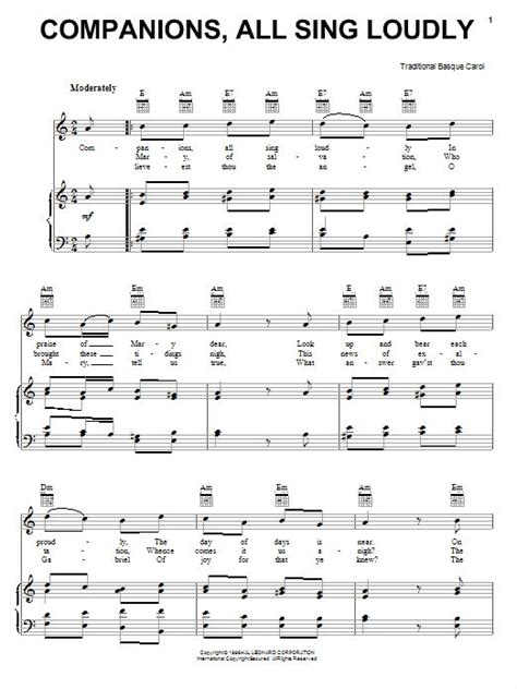 Traditional Carol 'Companions, All Sing Loudly' Sheet Music Notes, Chords, Score. Download ...