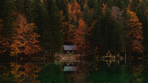 Lakes, Lake, Cabin, Fall, Forest, Italy, Reflection, HD wallpaper | Peakpx