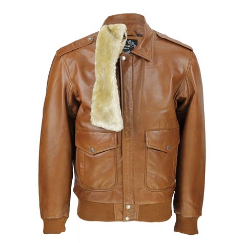 New Mens Real Leather US Air Pilot Bomber Jacket Removable Fur Collar Black, Tan | eBay