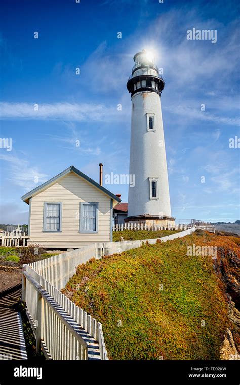 Aerial view of Pigeon Point Lighthouse in California, USA Stock Photo ...