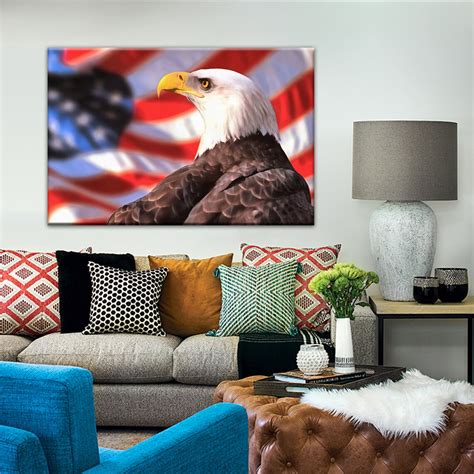 Bald Eagle and American Flag Canvas Hawk Print Art Bird of - Etsy