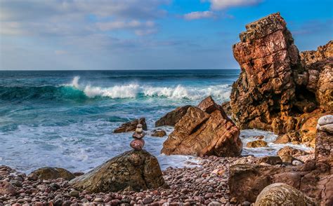 Wallpaper : landscape, sea, bay, rock, shore, clouds, beach, waves, coast, cliff, rocks, cape ...