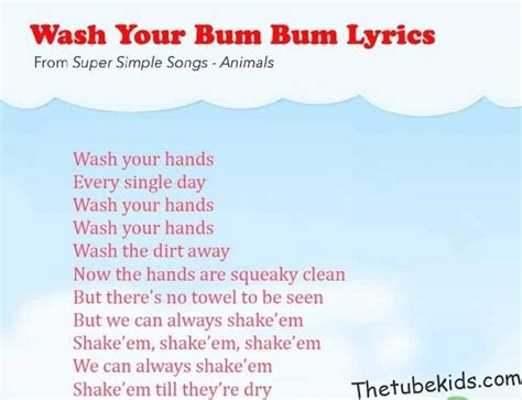 Wash Your Bum Bum Lyrics Poster | Free Printable PDF - Thetubekids