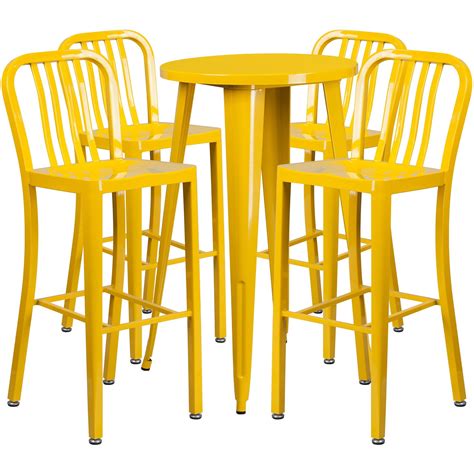 41'' Yellow Metal Round Indoor-Outdoor Bar Table Set with 4 Vertical ...