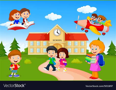 Happy cartoon school children Royalty Free Vector Image