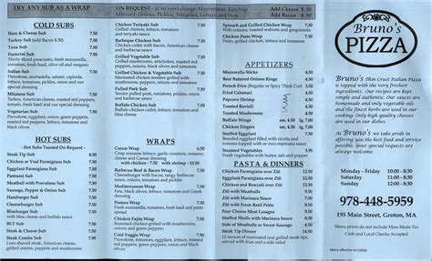 Menu at Bruno's Pizza pizzeria, Groton, 195 Main St