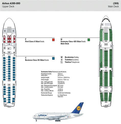 LUFTHANSA AIRLINES AIRBUS A380-800 AIRLINE SEATING MAP LAYOUT CHART ...