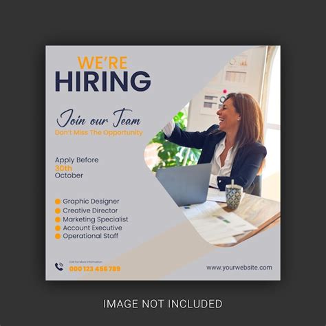 Premium Vector | We are hiring poster job vacancy square banner or social media post template Design