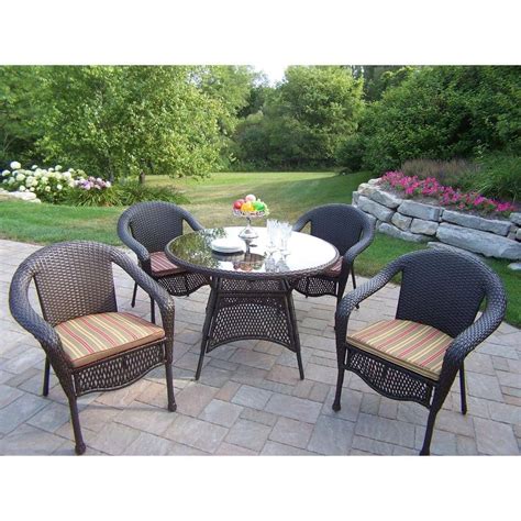 Oakland Living Elite Resin Wicker 5 Piece Patio Dining Set with Cushions-90045-5-CF-CUGR - The ...