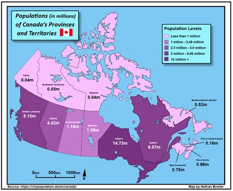 Population of Canada’s provinces/territories. by... - Maps on the Web