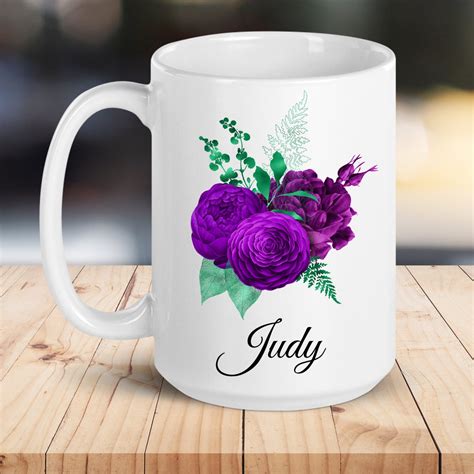 Personalized Name Mug for Women Custom Name Coffee Mug Personalized Gift for Her purple Peony ...