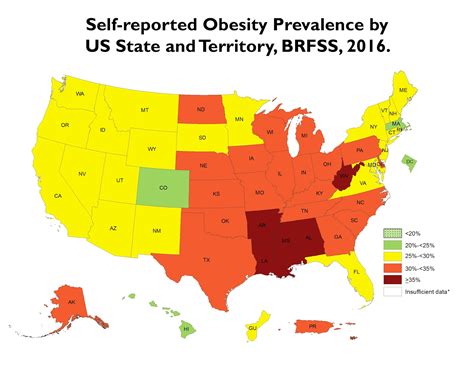 Self-reported obesity prevalence by US State and Territory ...