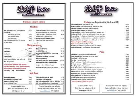 Menu at The Skiff Inn pub & bar, Newcastle upon Tyne