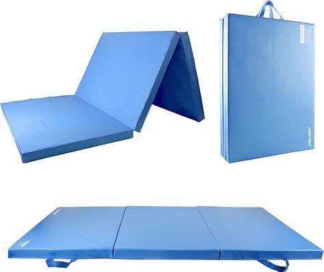 RitFit Large 3' x 6' Folding Gymnastics Mat, Blue with Handles for Yoga, Stretching, Core ...