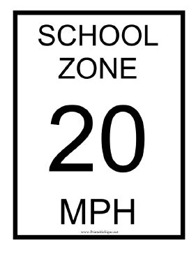 Printable School Zone 20 MPH Sign