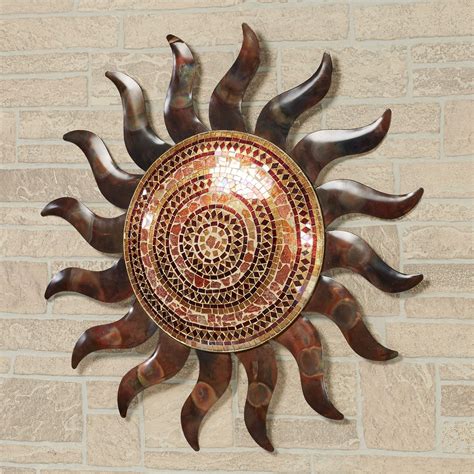 Mosaic Sun Indoor Outdoor Mosaic Glass and Metal Wall Art