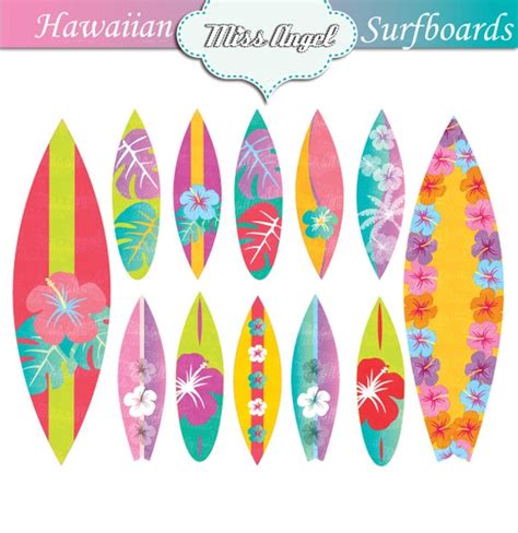 Hawaii Surfboards Clip Art Set 12 Digital Surf Boards. | Etsy UK