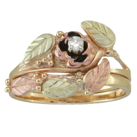 10K Black Hills Gold Antiqued Rose .05Tw Diamond Engagement Ring Set - BlackHillsGold.Direct