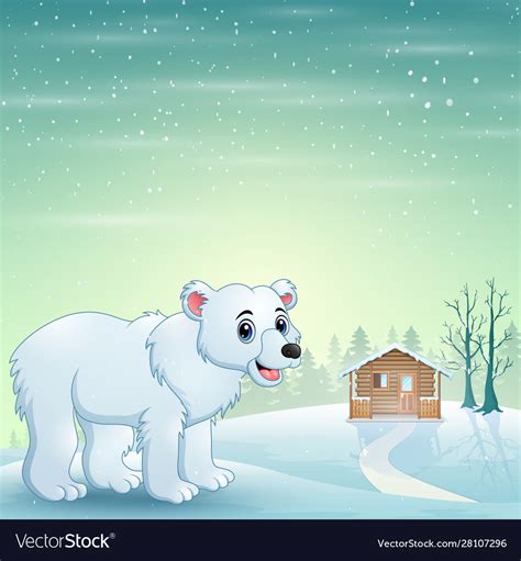 Cute polar bear cartoon in winter background Vector Image