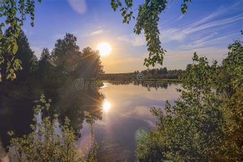 Evening by the River - Sunset Over Calm Water, Vacation in Nature Stock Image - Image of blue ...