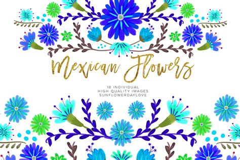 Blue fiesta flowers clip art ~ Illustrations ~ Creative Market