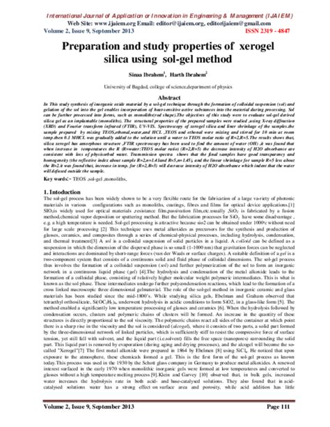 (PDF) Preparation and study properties of xerogel silica using sol-gel method | seenaa hussein ...