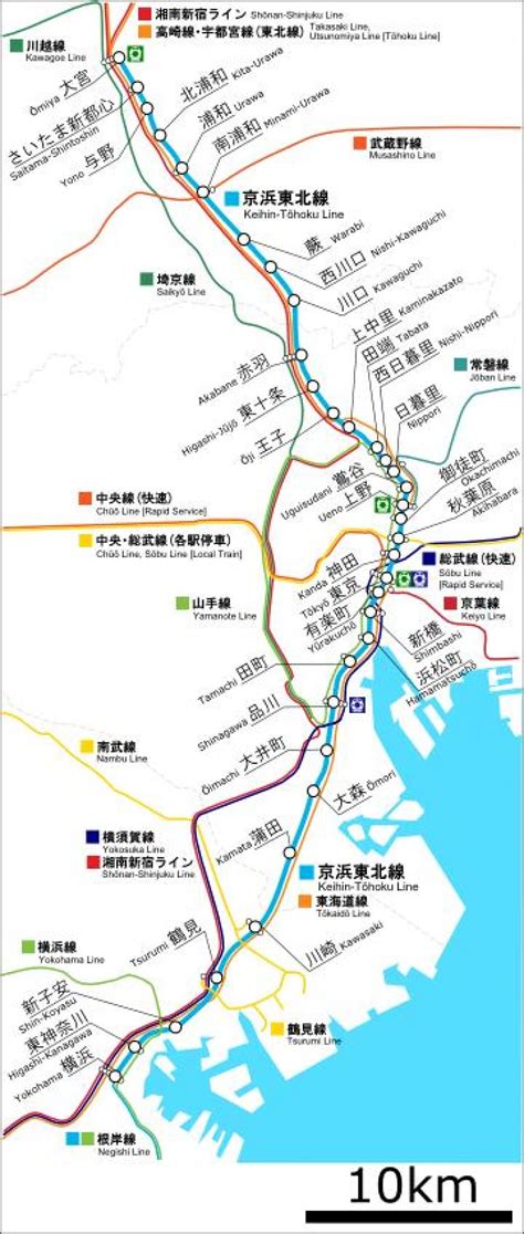 Keihin tohoku line map - Map of Keihin tohoku line (Kantō - Japan)