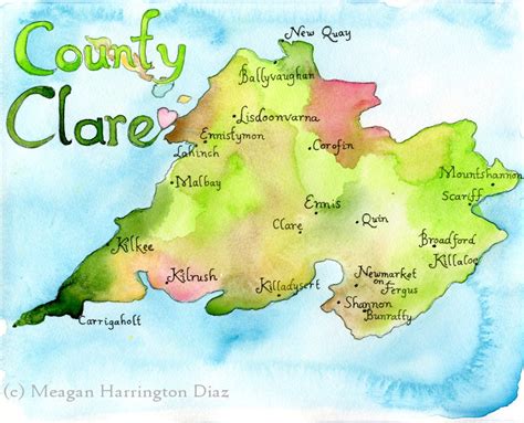 Map Art Print County Clare Ireland Map Irish Art Map of