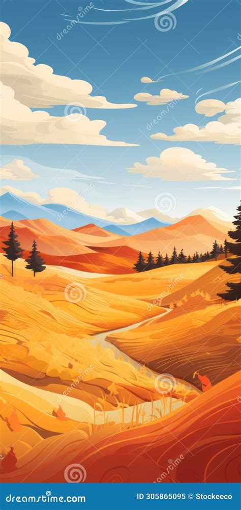 Colorful Autumn Field Landscape Illustration with Forest and Dunes Stock Illustration ...