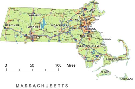 Preview of Massachusetts State vector road map. | Printable vector maps