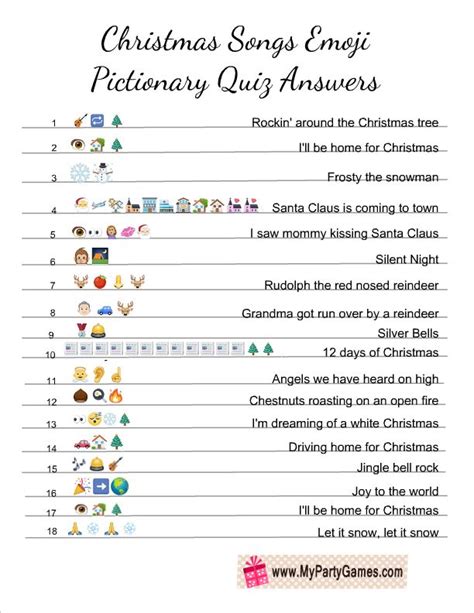 the christmas song emoj dictionary quiz answers are shown in this ...