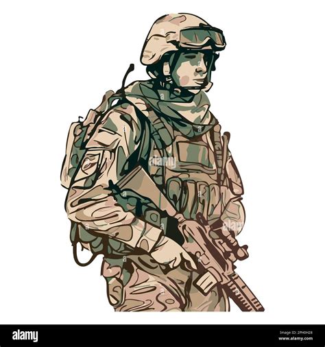 Infantería militar. Dibujos animados soldado aislado dibujo. Vector arte de la fuerza de combate ...