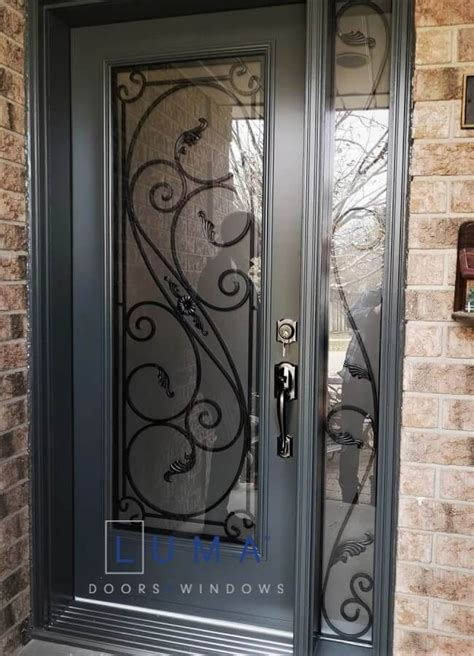 Grey Steel Door with Full Wrought Iron Glass ☑️ Steel Entry Door