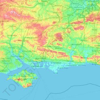 South Downs National Park topographic map, elevation, relief