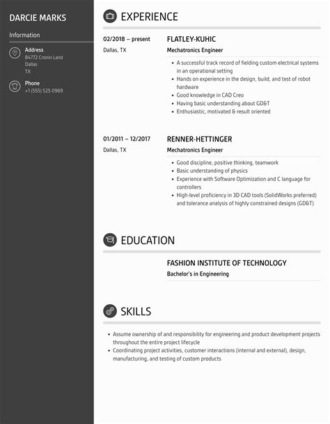 Mechatronics Engineer Resume Samples | Velvet Jobs