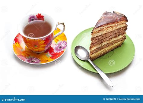 Cake with tea or coffee stock photo. Image of dessert - 12202326