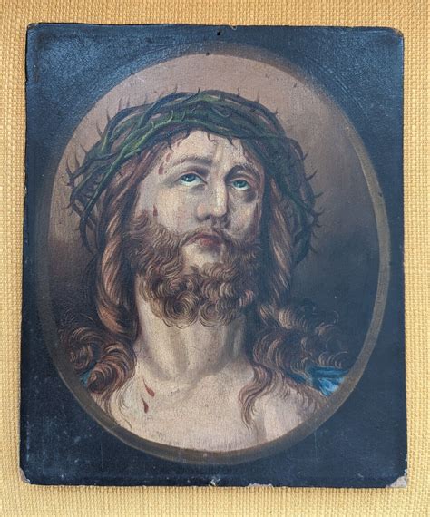 Antique Mexican Wood Retablo Passion Christ Crown Thorns Jesus Oil on ...