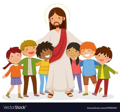 Cartoon Jesus standing and hugging happy kids. Download a Free Preview or High Q… | Imagenes de ...